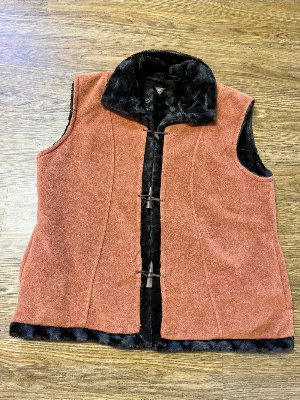 Reversible Faux Fur & Suede Toggle Vest Boho Statement Winter Outerwear M